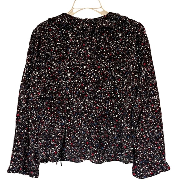 Madewell Star Print Ruffle Wrap Peplum Blouse Top Long Sleeve XL 100% Silk - Picture 6 of 8